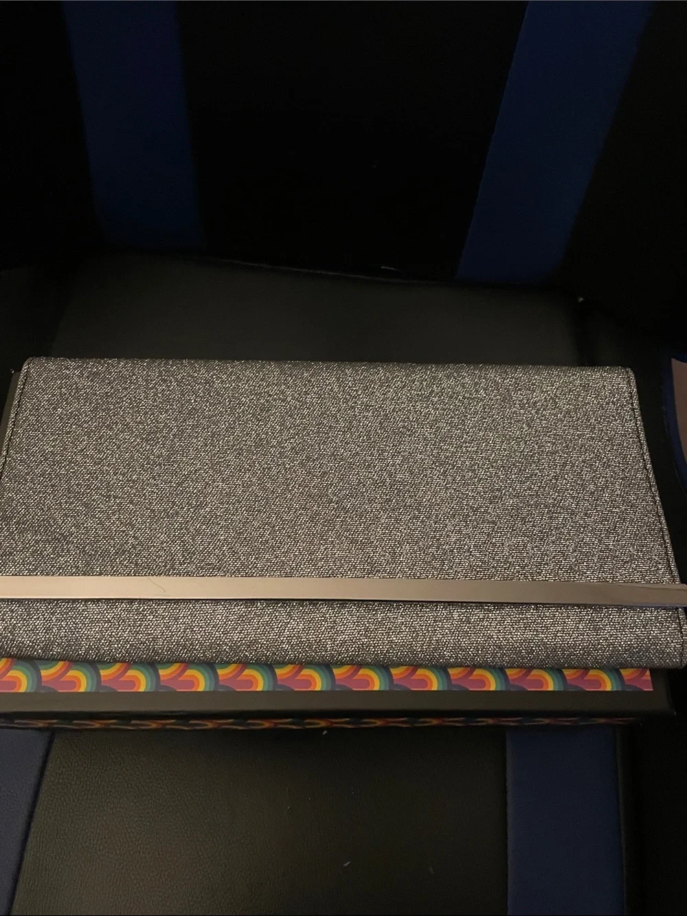 Metallic Gray Textured Clutch with Silver Accent - Picture 2 of 4